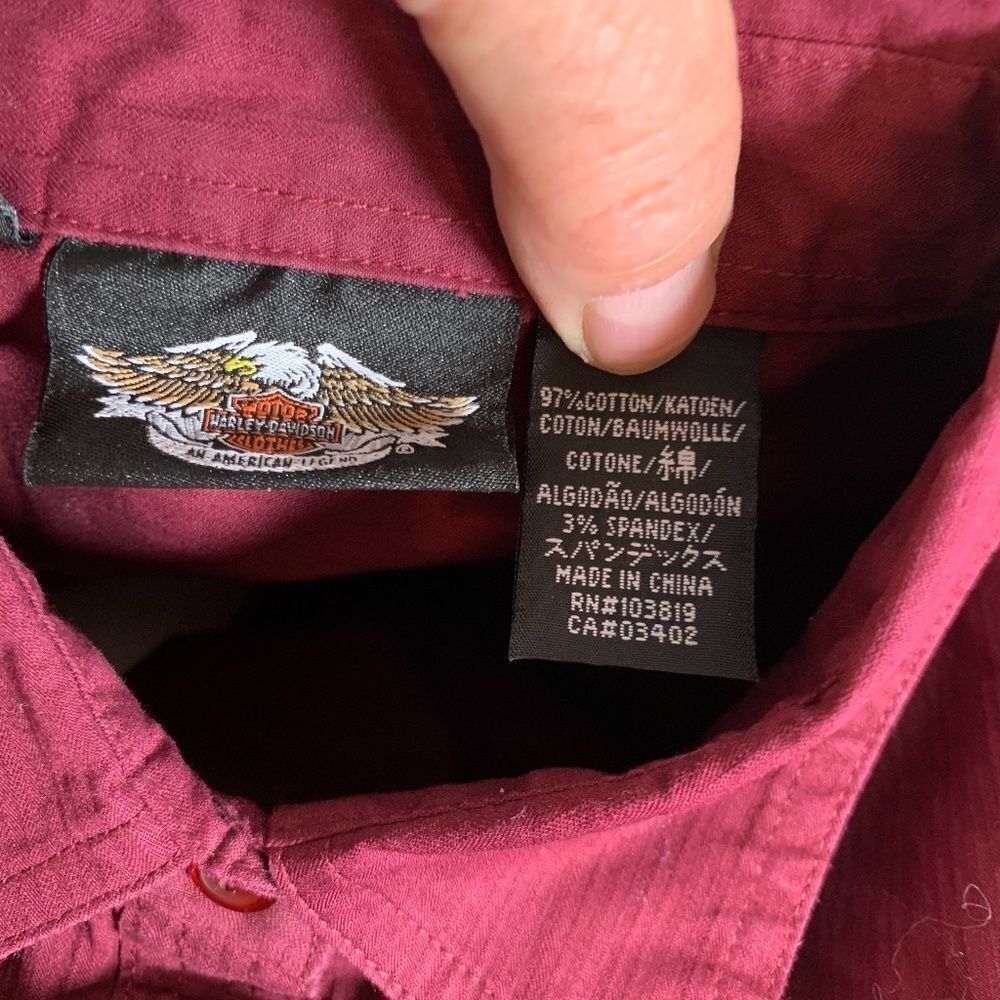 Harley Davidson Maroon Button Down Shirt Sz M - Picture 5 of 7
